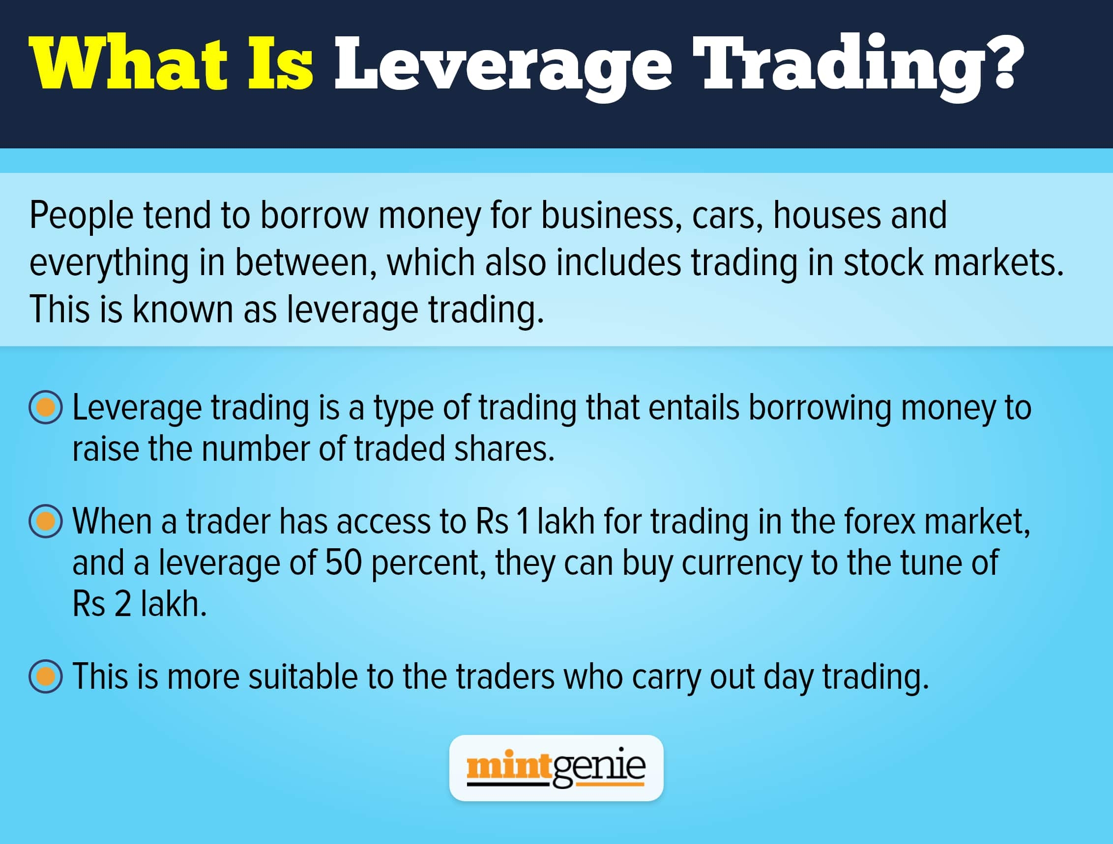 Leverage trading is a type of trading that entail borrowing money to raise the number of traded shares.&nbsp;