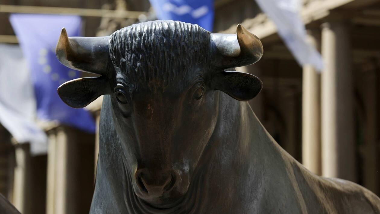 The bull statue outside The Frankfurt Stock Exchange, operated by Deutsche Boerse AG, in Frankfurt, Germany, on Monday, May 30, 2020. European stocks have been under pressure this year amid a flurry of concerns spanning hawkish central banks, slowing growth, soaring prices and the war in Ukraine. Photograph: Alex Kraus/Bloomberg