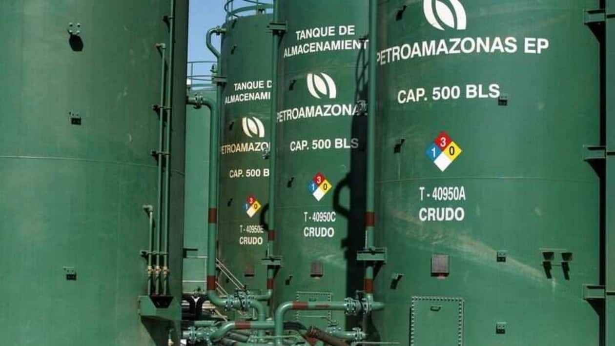 FILE PHOTO: Reservoirs for crude oil are seen at an oil rig of Ecuador's state oil company Petroamazonas, in Tiputini, Ecuador October 19, 2017.  REUTERS/Daniel Tapia/File Photo