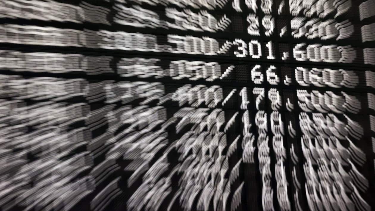 Stock prices listed on an information board at the Frankfurt Stock Exchange, operated by Deutsche Boerse AG, in Frankfurt, Germany, on Monday, May 30, 2020. European stocks have been under pressure this year amid a flurry of concerns spanning hawkish central banks, slowing growth, soaring prices and the war in Ukraine. Photograph: Alex Kraus/Bloomberg