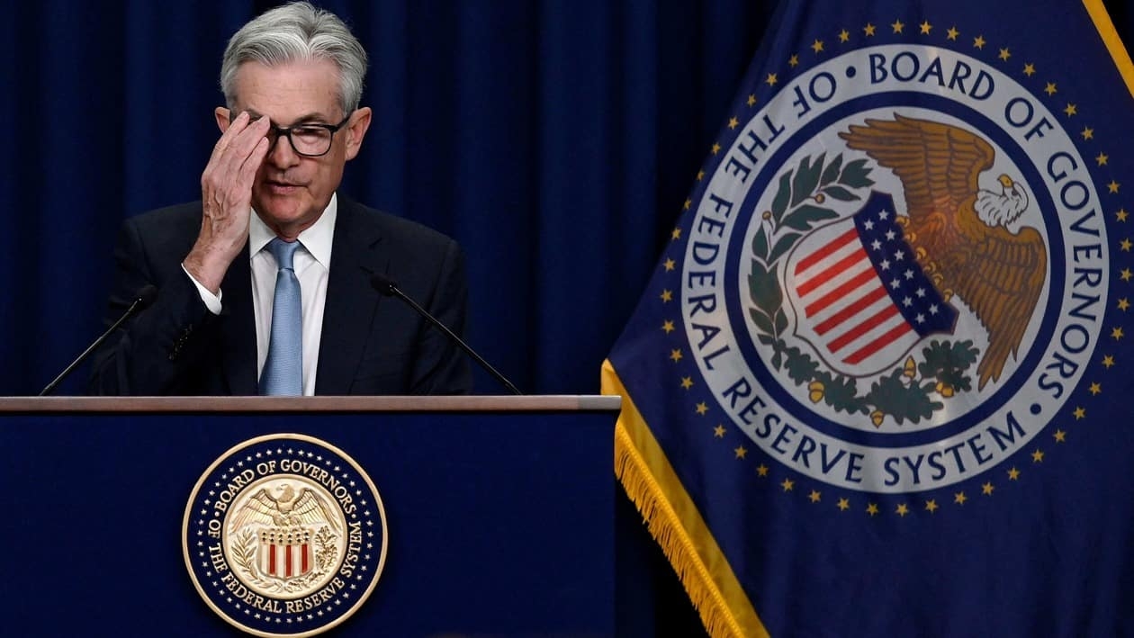 US Federal Reserve Chair Jerome Powell speaks during a news conference on interest rates, the economy and monetary policy actions, at the Federal Reserve Building in Washington, DC, June 15, 2022. &nbsp;(Photo by Olivier DOULIERY / AFP)