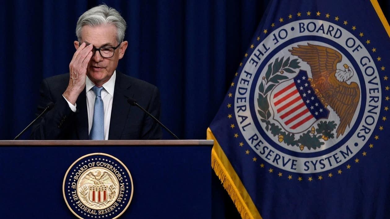 US Federal Reserve Chair Jerome Powell speaks during a news conference on interest rates, the economy and monetary policy actions, at the Federal Reserve Building in Washington, DC, June 15, 2022. &nbsp;(Photo by Olivier DOULIERY / AFP)