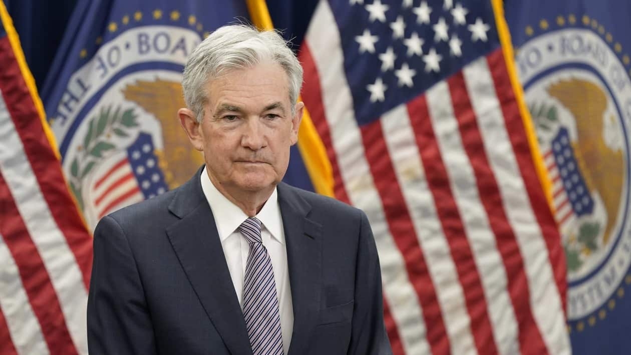 FILE - Federal Reserve Board Chair Jerome Powell participates in a swearing-in ceremony, Monday, May 23, 2022, in Washington. On Tuesday,, June 14, 2022, Treasurys, the IOUs the U.S. government gives to investors who lend it money, provided an indication that a recession may be more likely as two-year Treasurys traded at 3.39% while 10-year bonds were yielding 3.36%. (AP Photo/Patrick Semansky, File)