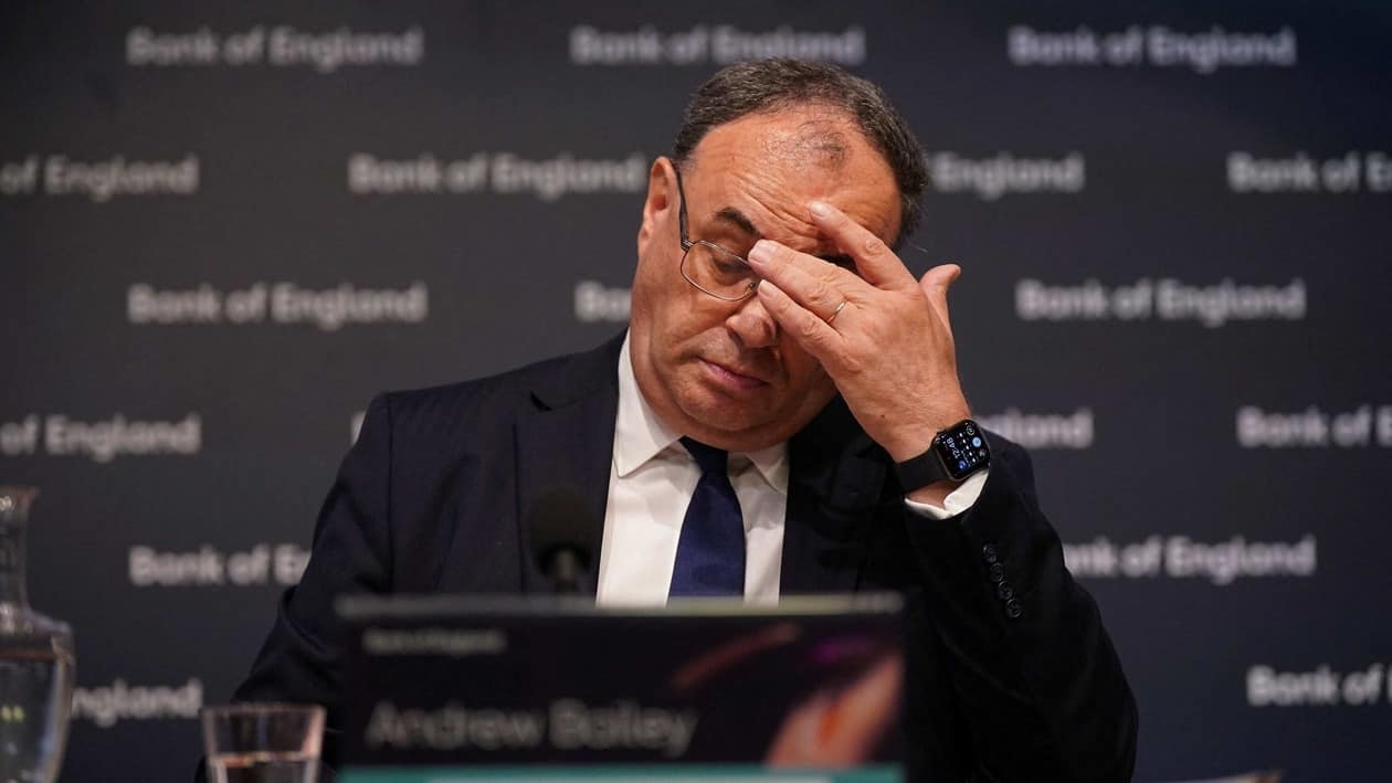 Governor of the Bank of England, Andrew Bailey, reacts during the Bank of England's financial stability report news conference, at the Bank of England, London August 4, 2022. Yui Mok/Pool via REUTERS