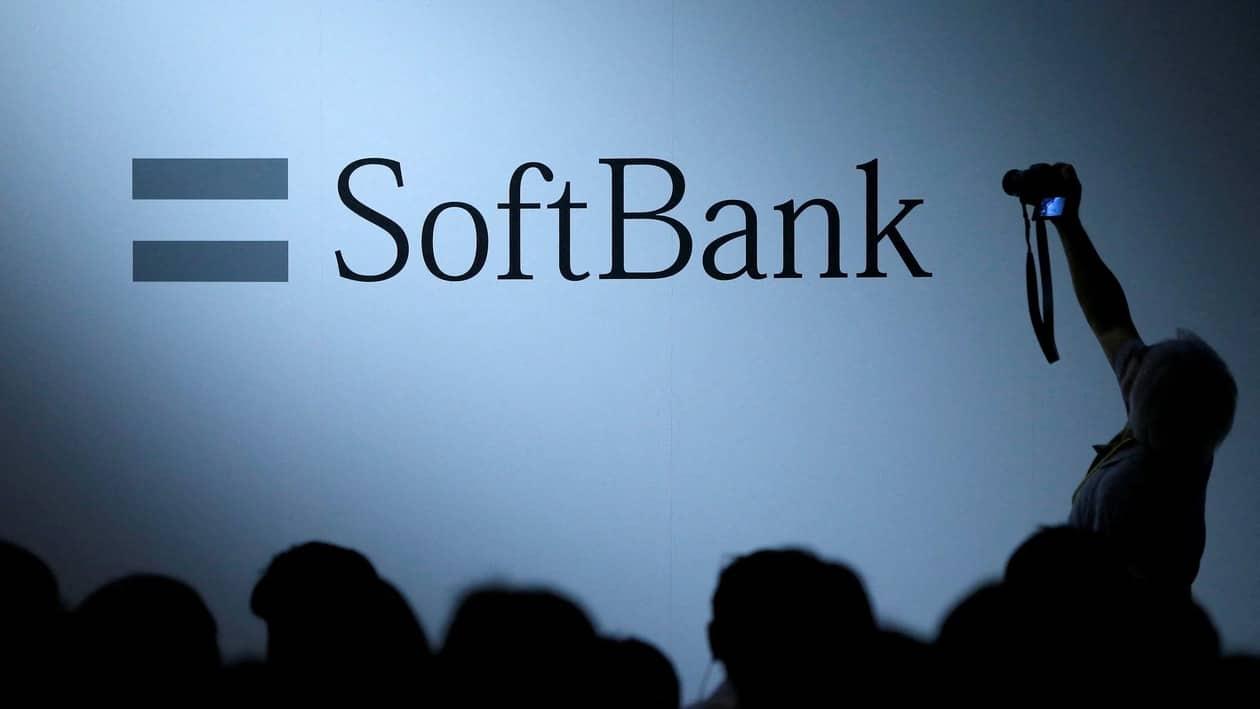 FILE PHOTO: The logo of SoftBank Group Corp is displayed at SoftBank World 2017 conference in Tokyo, Japan, July 20, 2017. REUTERS/Issei Kato/File Photo  GLOBAL BUSINESS WEEK AHEAD