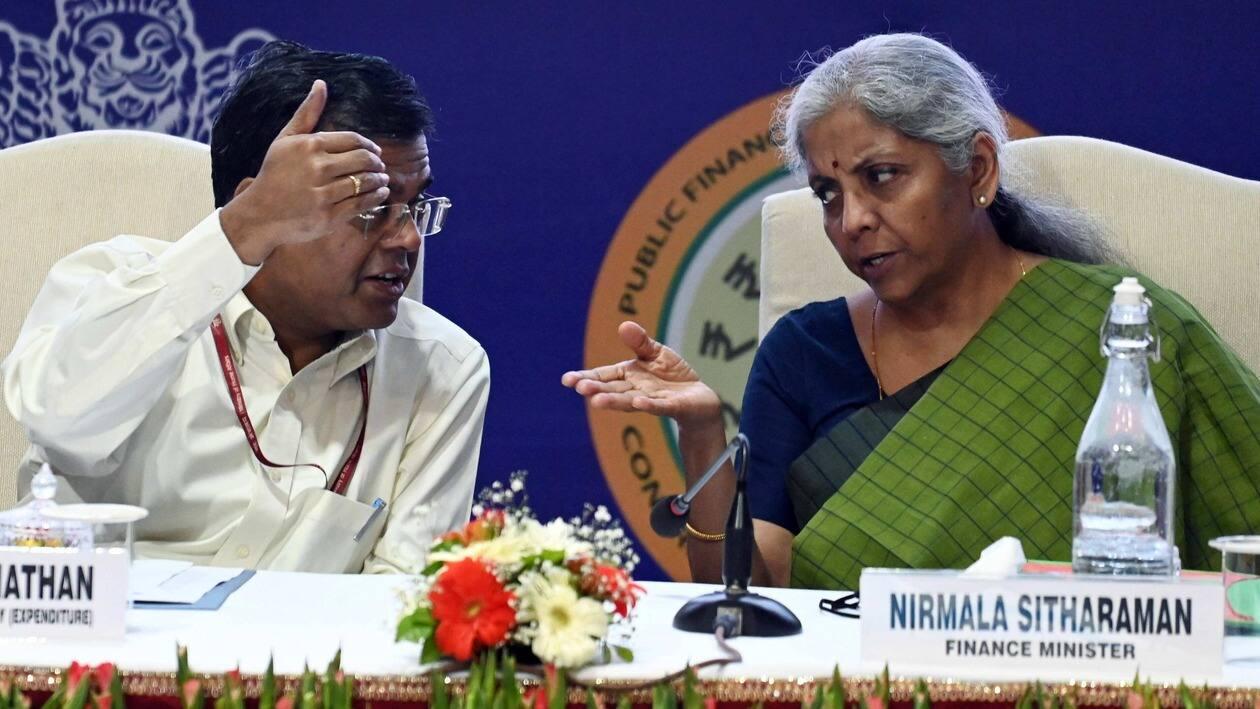 New Delhi, June 07 (ANI): Union Finance Minister Nirmala Sitharaman interacts with Finance Secretary T. V. Somanathan at the launch of the Single Nodal Account (SNA) Dashboard, in New Delhi on Tuesday. (ANI Photo/Sanjay Sharma)