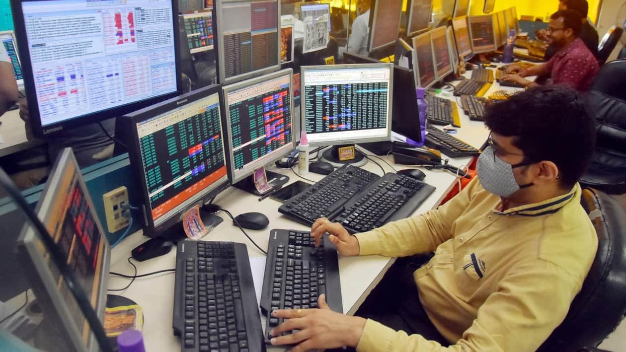 Shareholders react as Sensex and Nifty go down. 