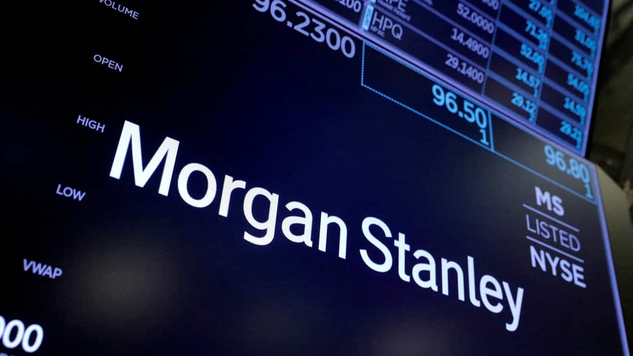 FILE PHOTO: The logo for Morgan Stanley is seen on the trading floor at the New York Stock Exchange (NYSE) in Manhattan, New York City, U.S., August 3, 2021. REUTERS/Andrew Kelly/File Photo