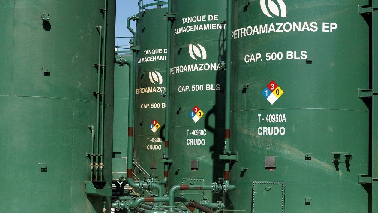FILE PHOTO: Reservoirs for crude oil are seen at an oil rig of Ecuador's state oil company Petroamazonas, in Tiputini, Ecuador October 19, 2017. REUTERS/Daniel Tapia/File Photo