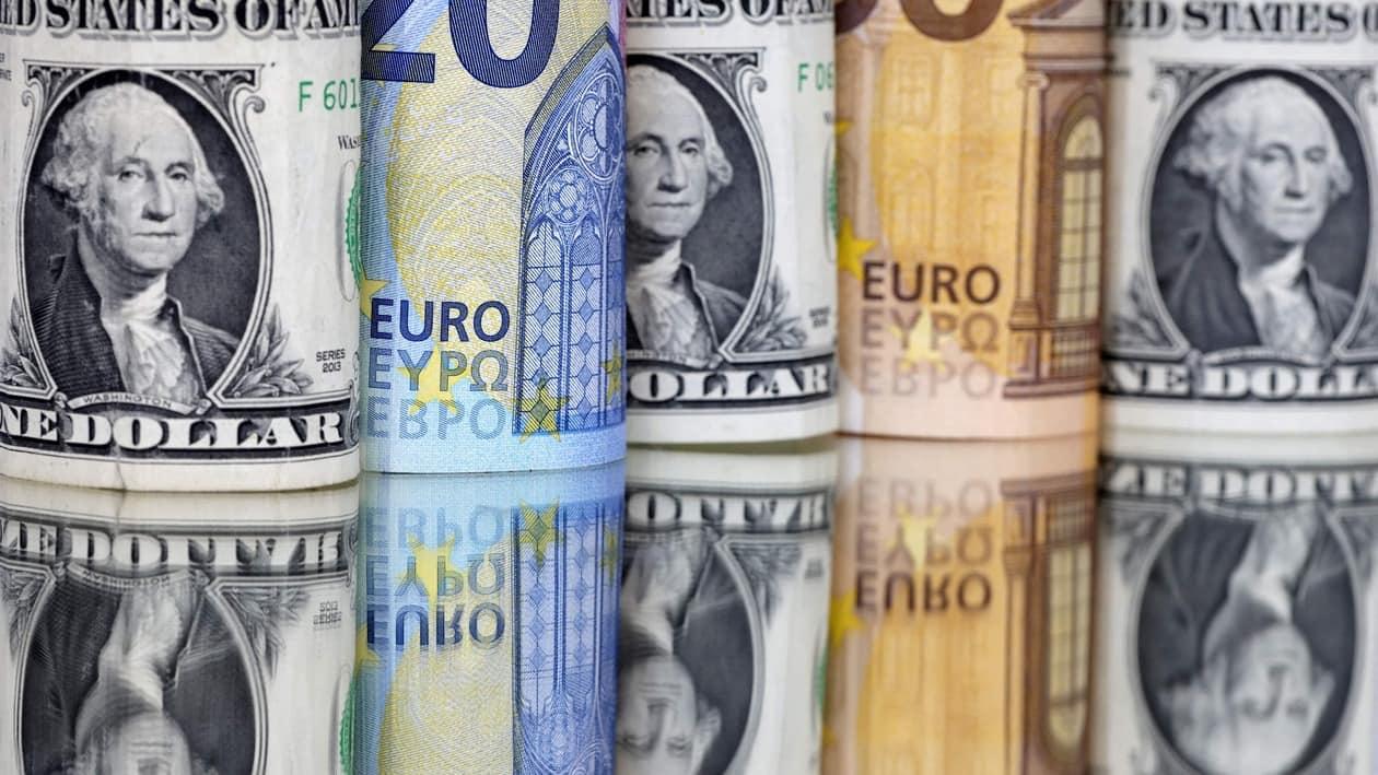 FILE PHOTO: U.S. Dollar and Euro banknotes are seen in this illustration taken July 17, 2022. REUTERS/Dado Ruvic/Illustration/File Photo