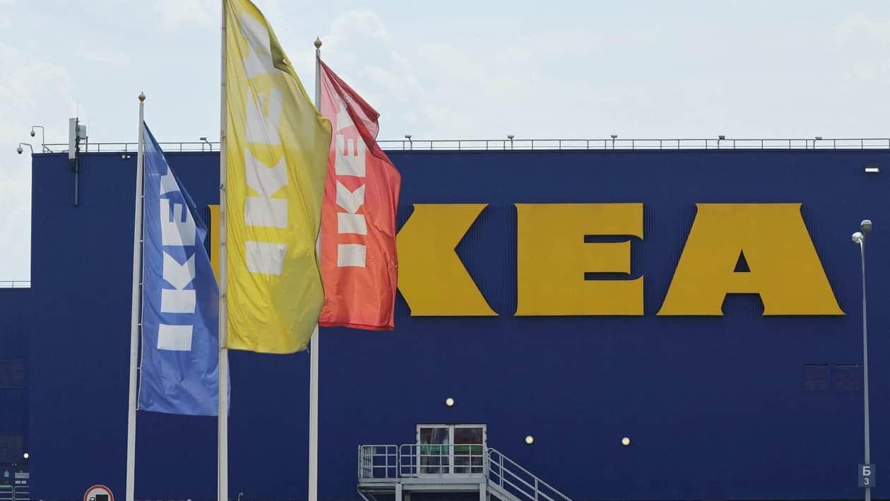 FILE PHOTO: A view shows the logo of IKEA on a closed store in Kotelniki outside Moscow, Russia July 5, 2022. REUTERS/Evgenia Novozhenina/File Photo