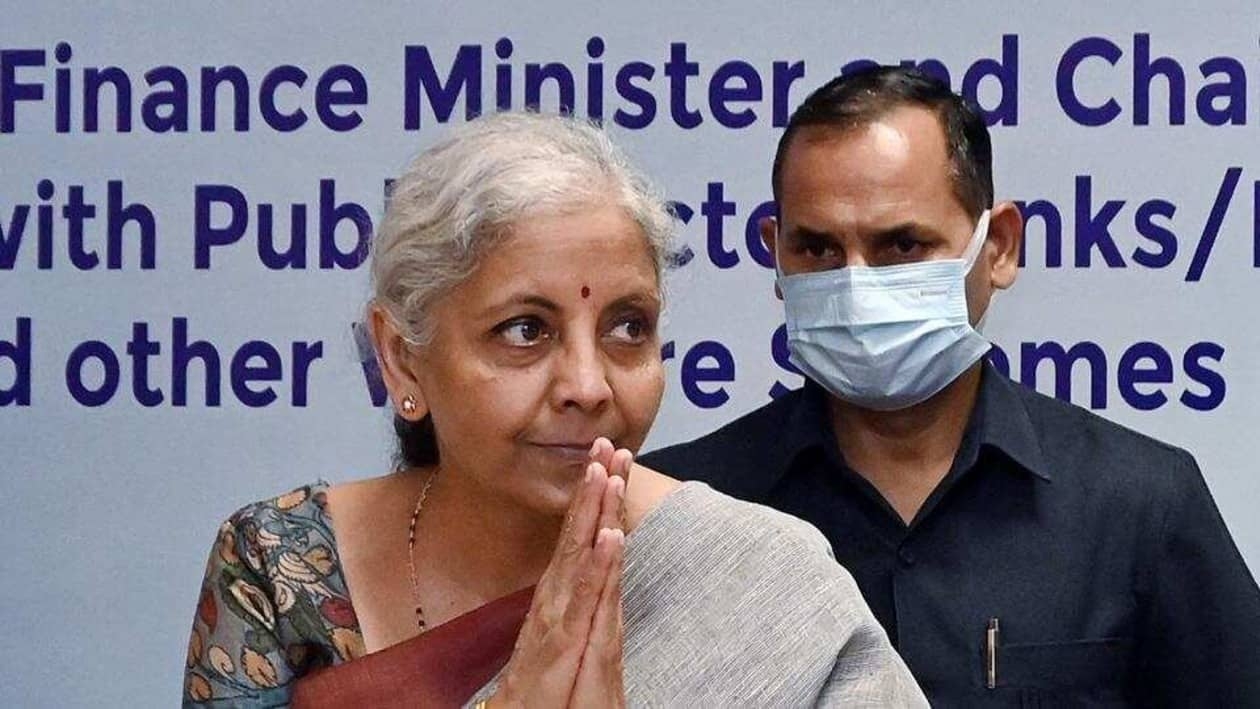 Union finance minister Nirmala Sitharaman during a review meeting with public sector banks/financial institutions regarding credit and other welfare schemes for Scheduled Castes, in New Delhi on Tuesday. (Agencies)
