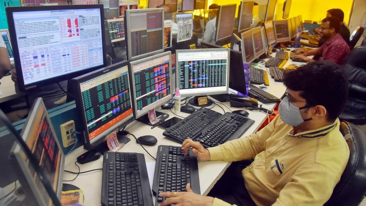 Shareholders react as Sensex and Nifty go down. 
