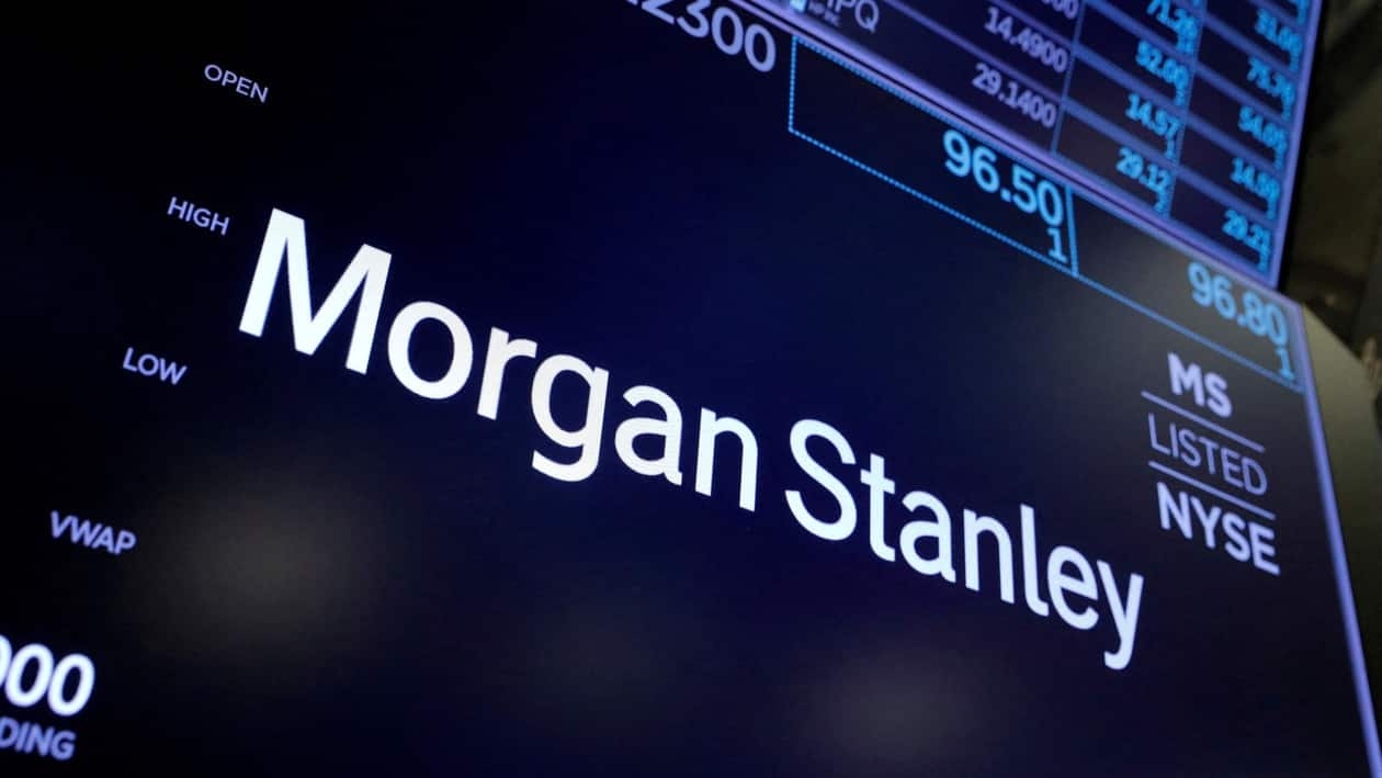FILE PHOTO: The logo for Morgan Stanley is seen on the trading floor at the New York Stock Exchange (NYSE) in Manhattan, New York City, U.S., August 3, 2021. REUTERS/Andrew Kelly/File Photo/File Photo