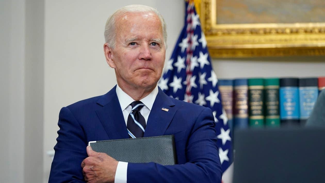 President Joe Biden waits for his turn to speak about the newly approved COVID-19 vaccines for children under 5, Tuesday, June 21, 2022, from the Roosevelt Room of the White House in Washington. (AP Photo/Susan Walsh)