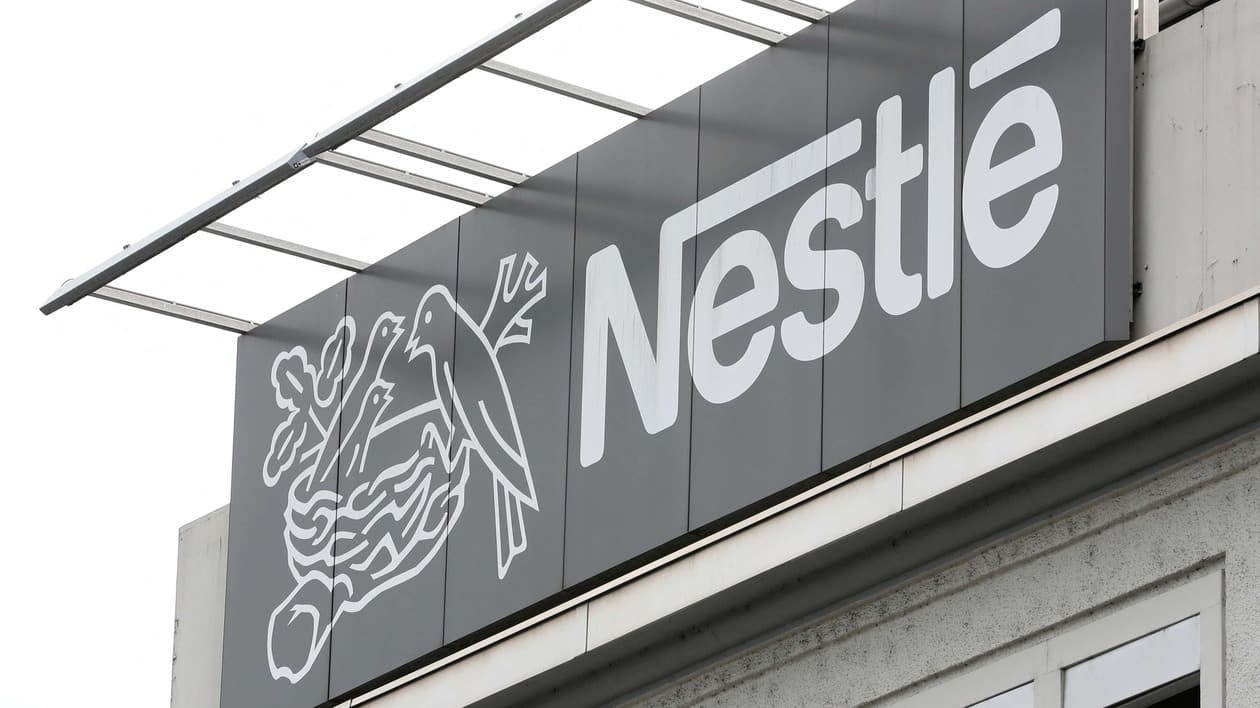 FILE PHOTO: The company's logo is seen at a Nestle plant in Konolfingen, Switzerland September 28, 2020. REUTERS/Arnd Wiegmann?/File Photo