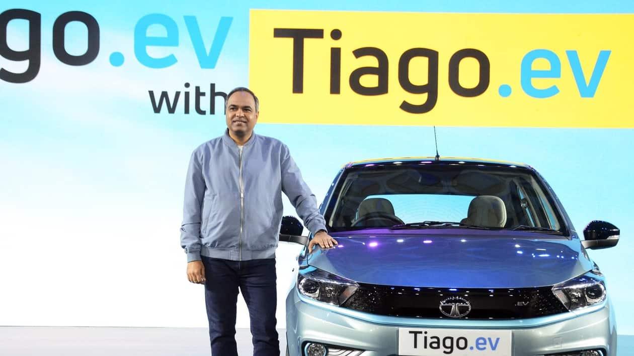 (ANI): Shailesh Chandra, Managing Director, passenger vehicles, Tata Motors during the launch of Tiago EV, in Mumbai on Wednesday. (ANI Photo)