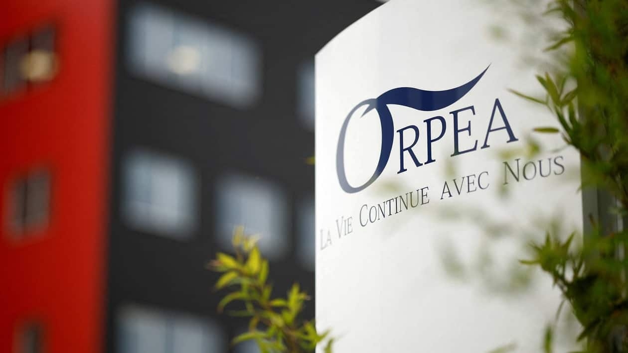 FILE PHOTO: A view shows the logo of French care homes company Orpea at the entrance of a retirement home (EHPAD - Housing Establishment for Dependant Elderly People) in Reze near Nantes, France, February 2, 2022. REUTERS/Stephane Mahe/File Photo