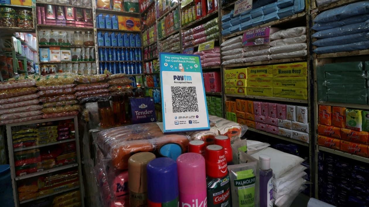 FILE PHOTO: A Paytm QR code is seen at a grocery shop in Mumbai, India, November 10, 2021. REUTERS/Niharika Kulkarni/File Photo
