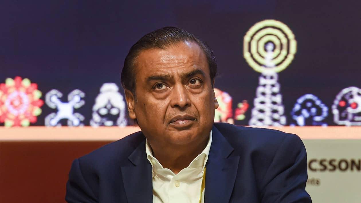 New Delhi: In this Saturday, Oct. 1, 2022 file photo, Reliance Industries Ltd Chairman Mukesh Ambani during the launch of 5G services in India at the 6th India Mobile Congress, at Pragati Maidan in New Delhi. (PTI Photo/Atul Yadav)(PTI12_28_2022_000114B)