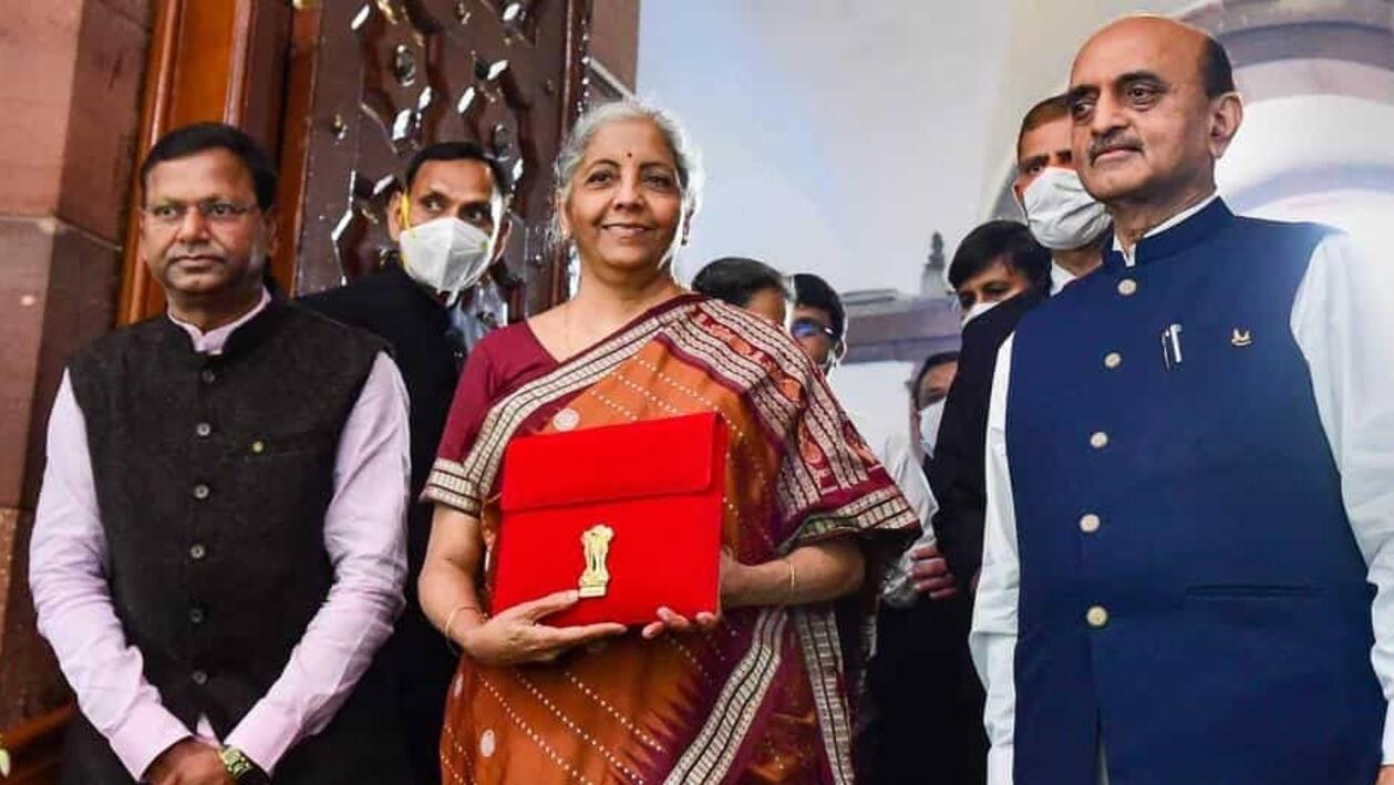 Union finance minister Nirmala Sitharaman at Parliament for the presentation of the Union Budget. (PTI)