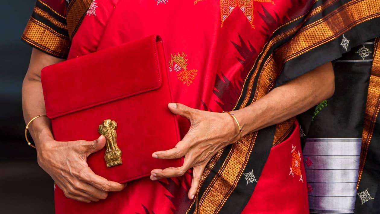 Nirmala Sitharaman holding the Budget document ahead of presentation in Parliament. (PTI)