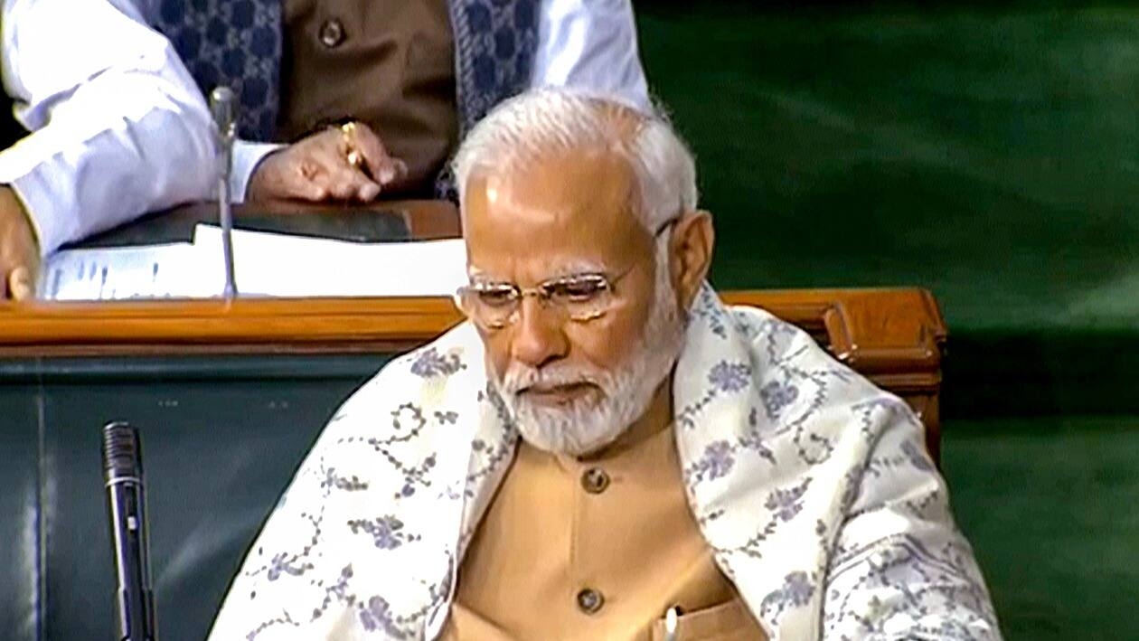New Delhi: Prime Minister Narendra Modi during presention of the Union Budget 2023-24 in the Lok Sabha, in New Delhi, Wednesday, Feb 1, 2023. (PTI Photo)  (PTI02_01_2023_000069B)