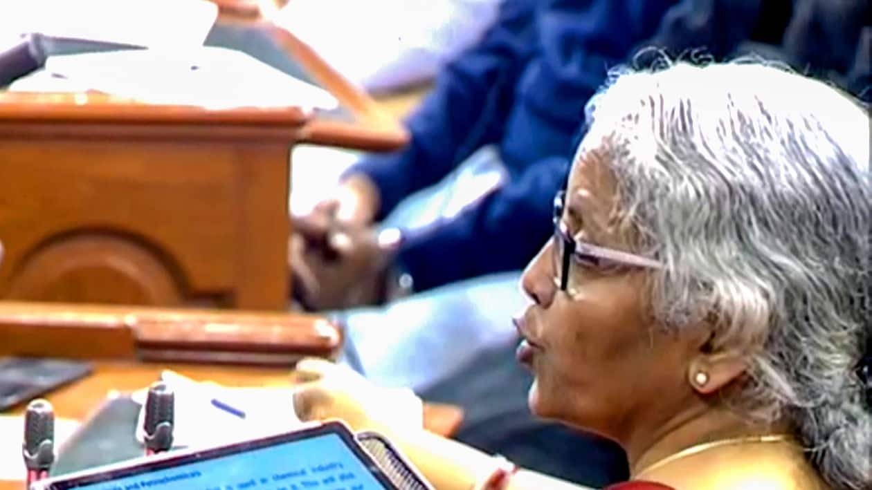 New Delhi: Union Finance Minister Nirmala Sitharaman presents the Union Budget 2023-24 in the Lok Sabha, in New Delhi, Wednesday, Feb. 1, 2023. (PTI Photo) (PTI02_01_2023_000158B)