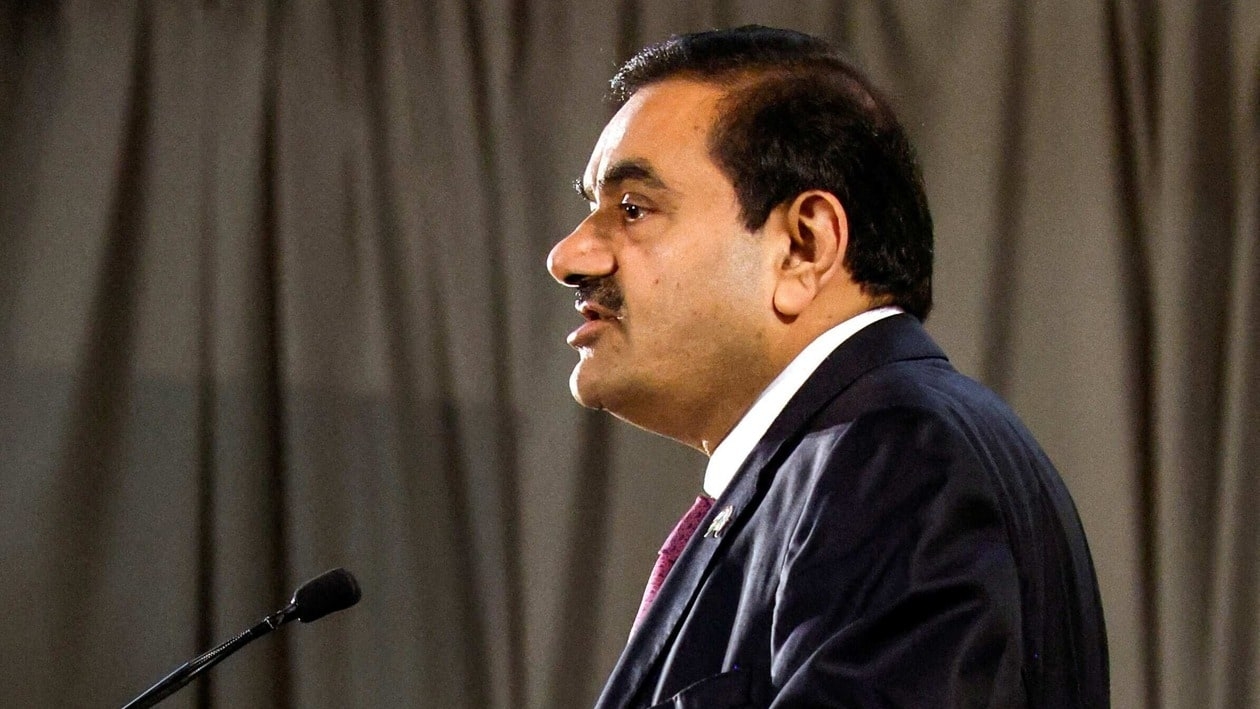 FILE PHOTO: Indian billionaire Gautam Adani speaks during an inauguration ceremony after the Adani Group completed the purchase of Haifa Port earlier in January 2023, in Haifa port, Israel January 31, 2023. REUTERS/Amir Cohen/File Photo